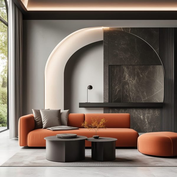 stylish-modern-living-room-with-orange-sofa-elegant-arch-feature-located-bright-spacious-home-with-greenery-outside-generative-ai-scaled-1-1